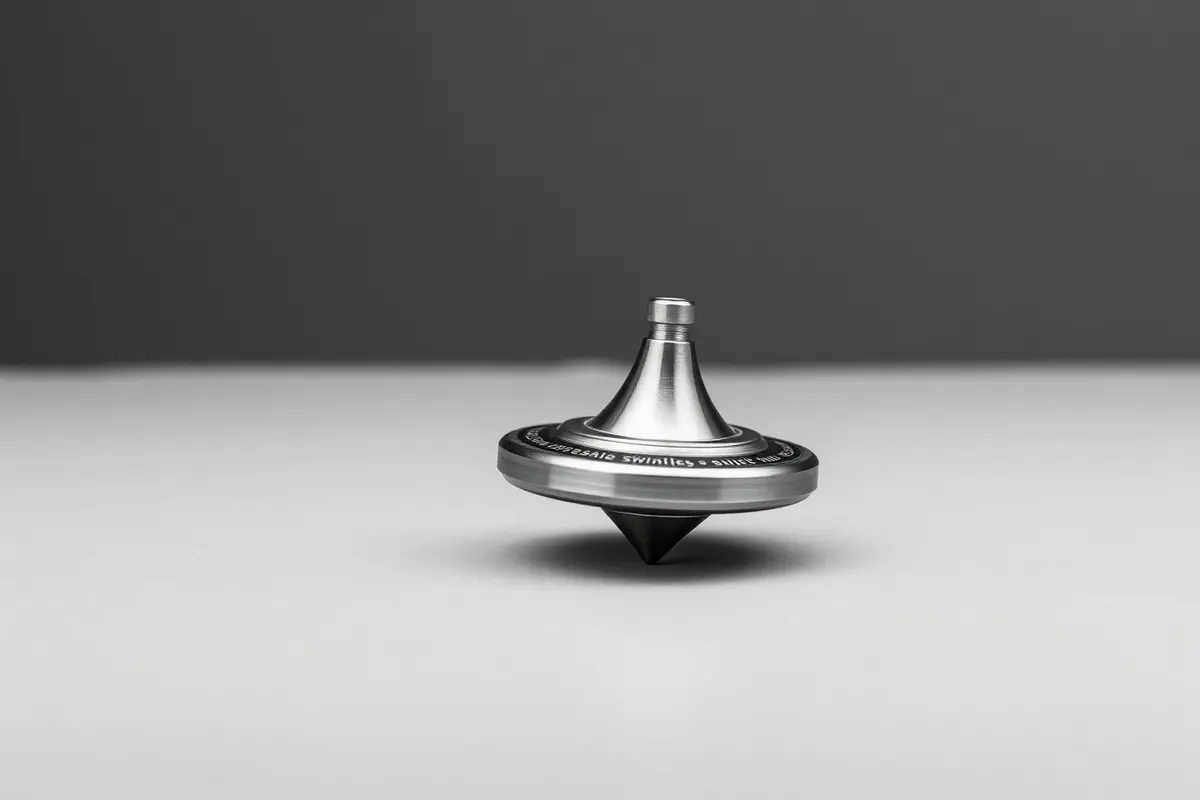 Precision-machined metal spinning top balanced mid-spin